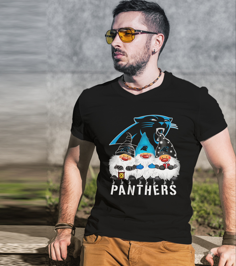 Panthers Christmas Gnomes Carolina Panthers Merry Christmas Happy Holidays T-Shirt