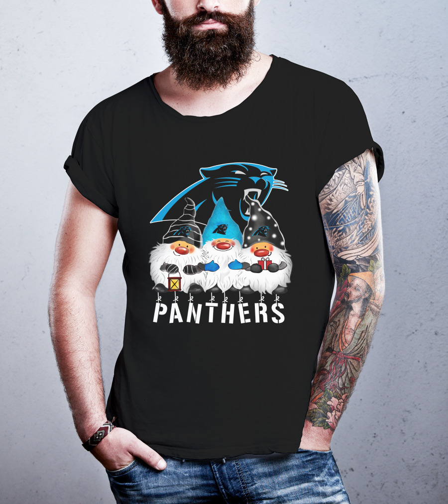 Panthers Christmas Gnomes Carolina Panthers Merry Christmas Happy Holidays T-Shirt