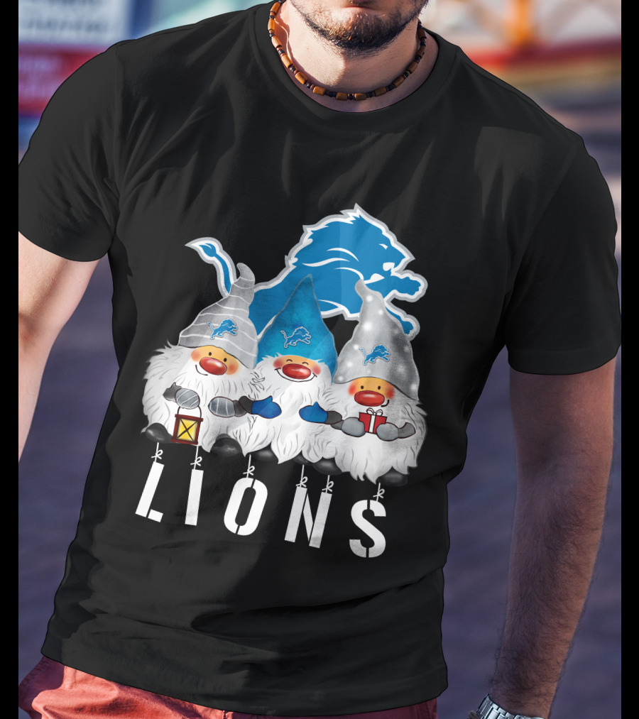 Detroit Lions Merry Christmas Happy Holidays Gnomes T-Shirt
