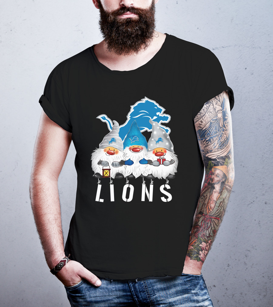 Detroit Lions Merry Christmas Happy Holidays Gnomes T-Shirt