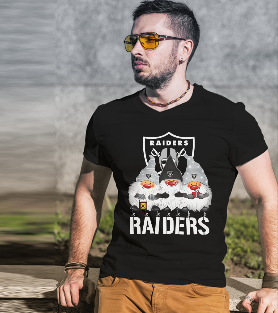 Las Vegas Raiders Merry Christmas Happy Holidays Raiders Gnomes T-Shirt