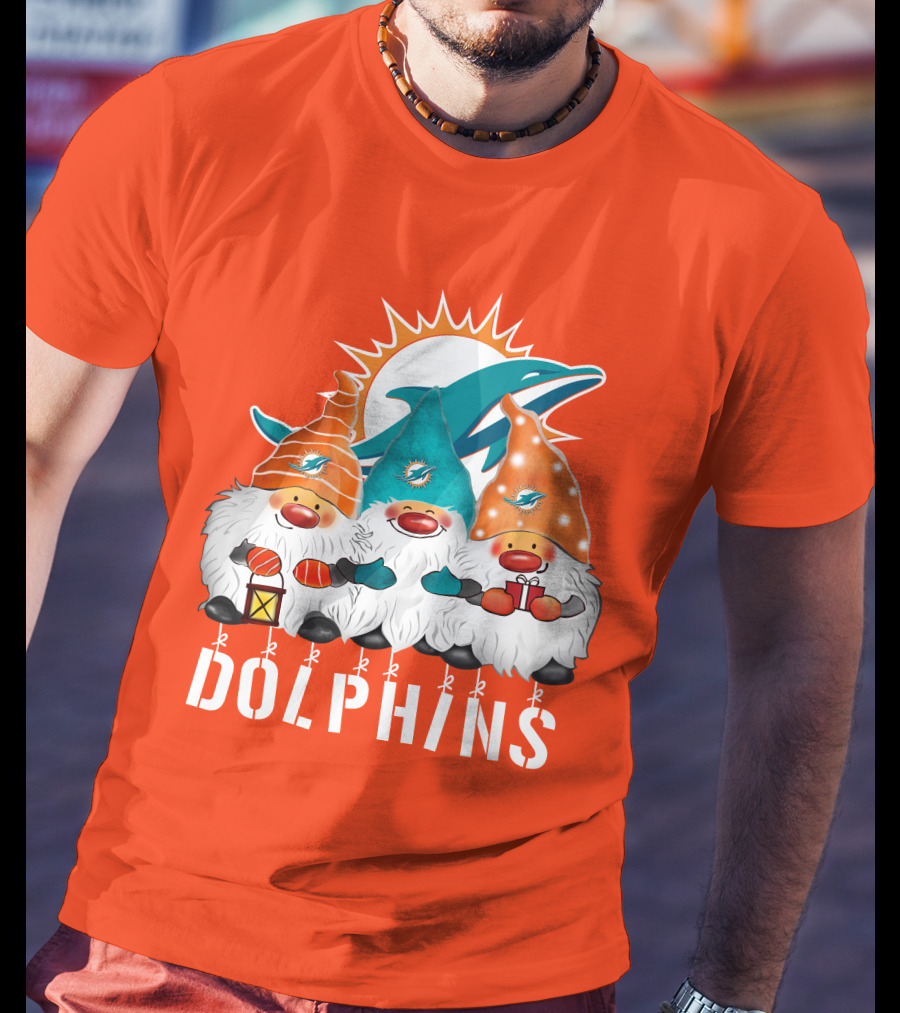 Miami Dolphins Merry Christmas Happy Holidays Gnomes T-Shirt