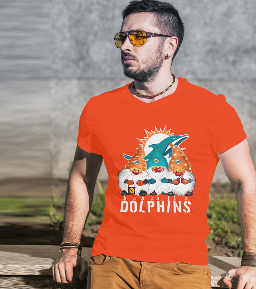 Miami Dolphins Merry Christmas Happy Holidays Gnomes T-Shirt