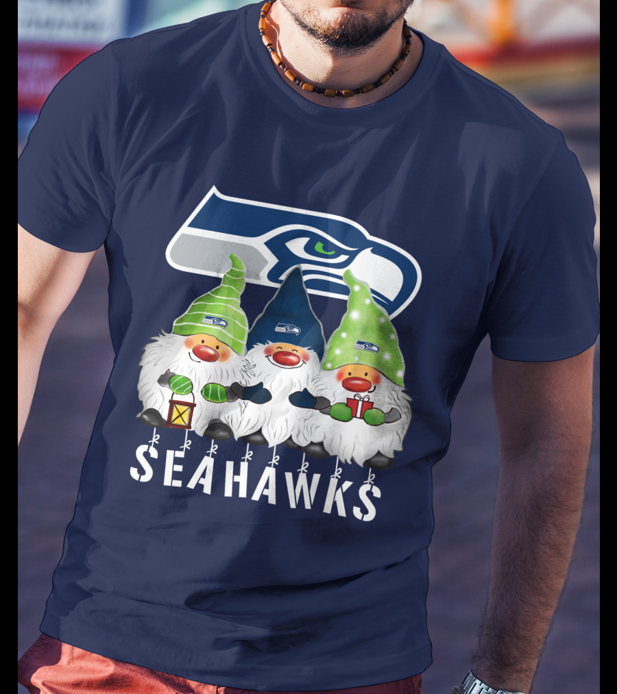 Seattle Seahawks Merry Christmas Happy Holidays Gnomes T-Shirt