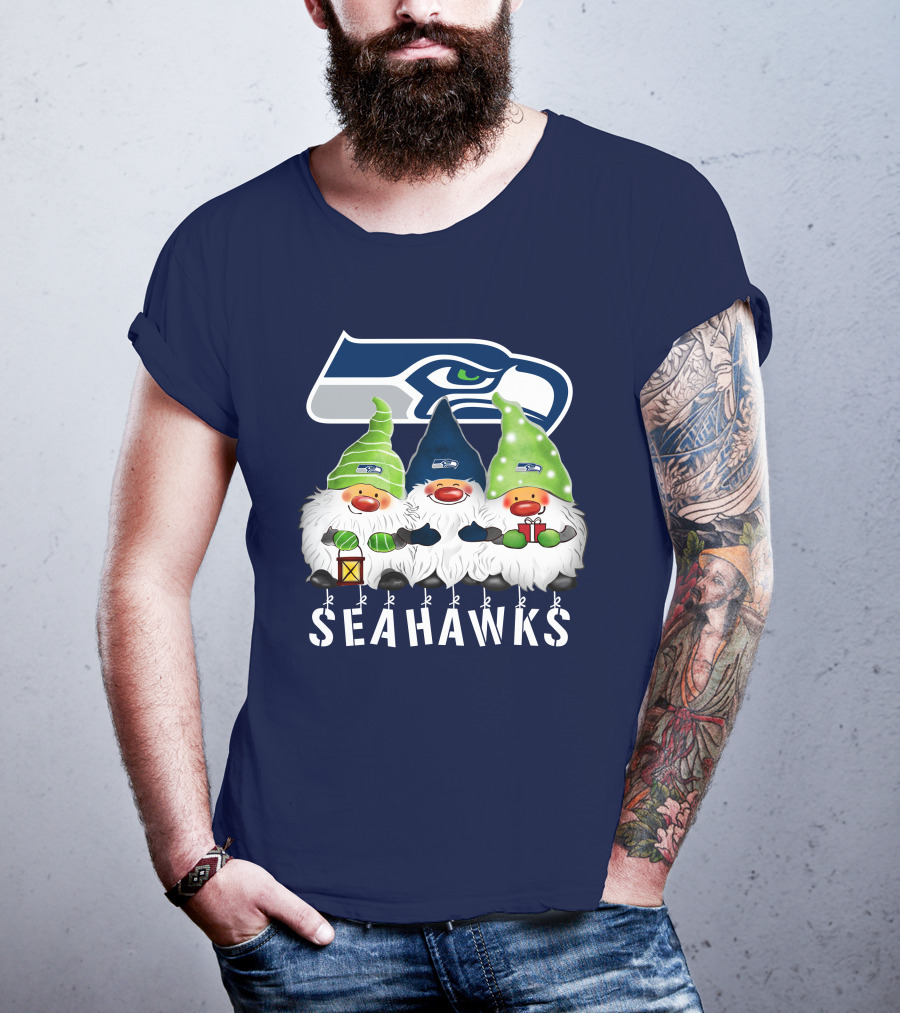Seattle Seahawks Merry Christmas Happy Holidays Gnomes T-Shirt