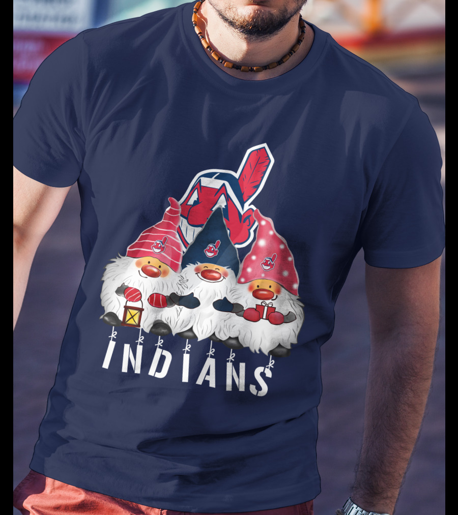 Cleveland Indians Merry Christmas Happy Holidays Gnomes Chief Wahoo T-Shirt
