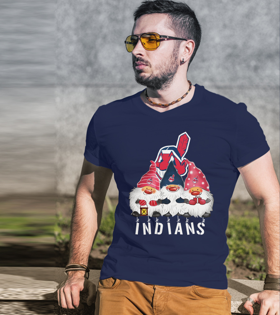Cleveland Indians Merry Christmas Happy Holidays Gnomes Chief Wahoo T-Shirt