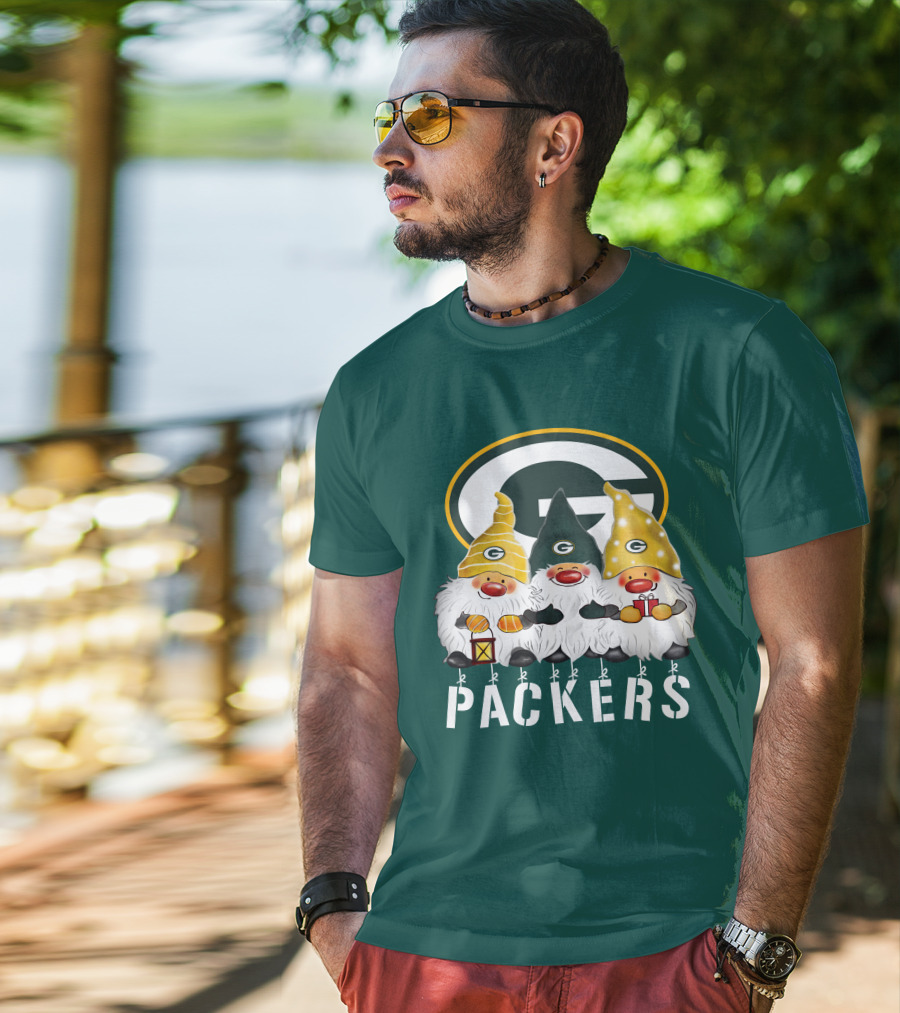 Green Bay Packers Gnomes Merry Christmas Happy Holidays T-Shirt