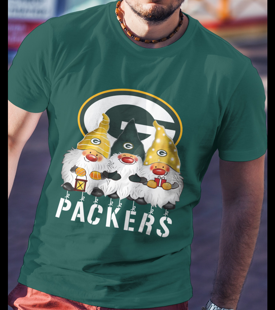 Green Bay Packers Gnomes Merry Christmas Happy Holidays T-Shirt