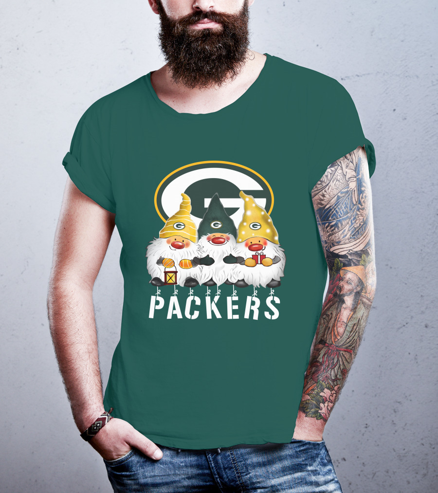 Green Bay Packers Gnomes Merry Christmas Happy Holidays T-Shirt