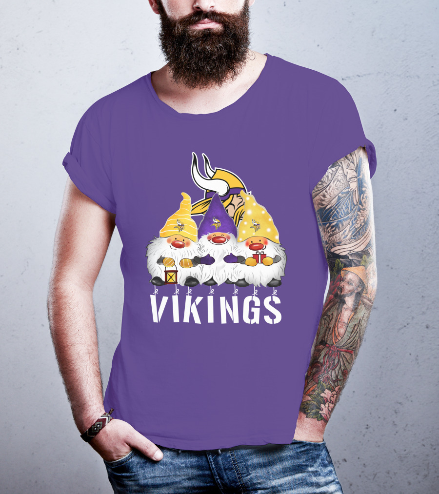 Minnesota Vikings Merry Christmas Happy Holidays Gnomes T-Shirt