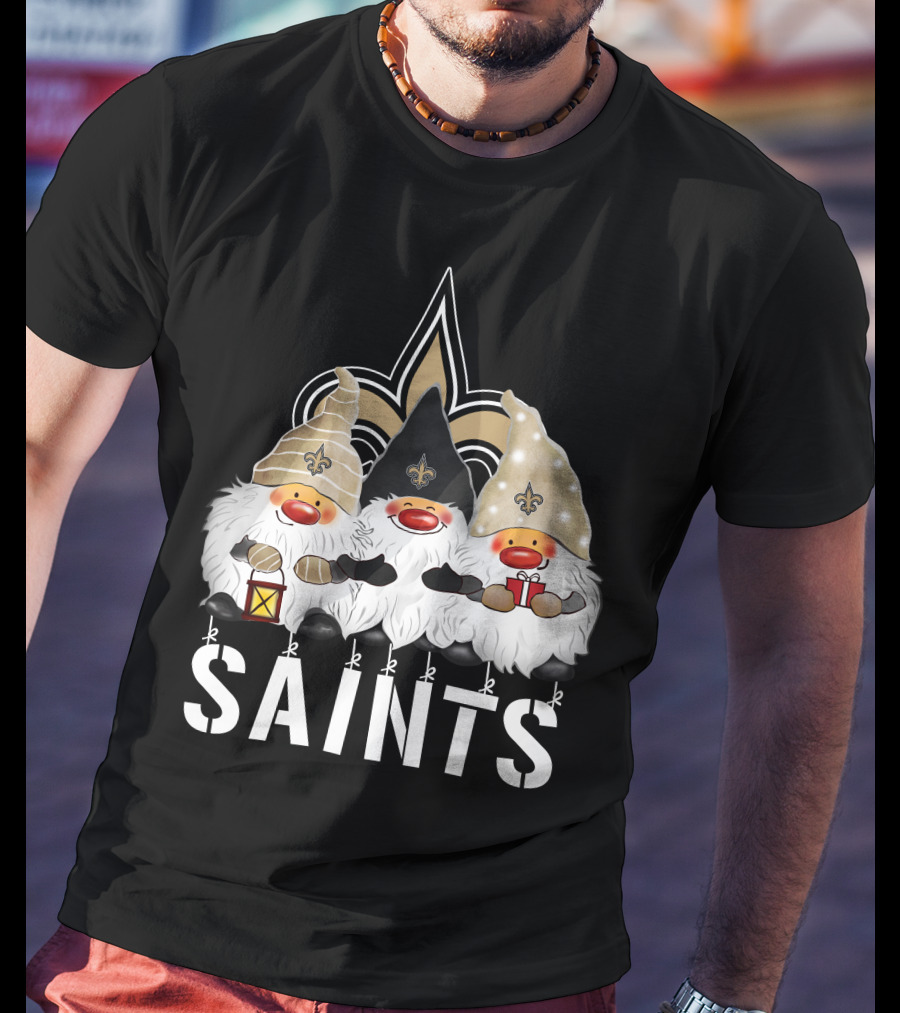 New Orleans Saints Merry Christmas Happy Holidays Gnomes Fleur-de-lis T-Shirt