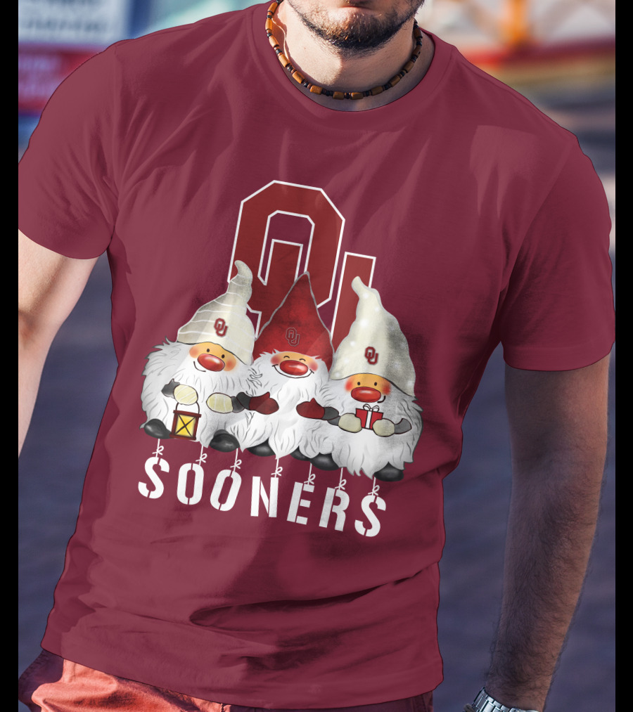 Oklahoma Sooners Christmas Gnomes Happy Holidays T-Shirt