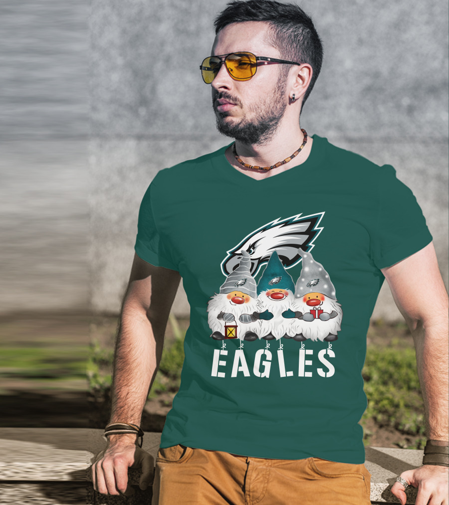 Philadelphia Eagles Christmas Gnomes Happy Holidays T-Shirt