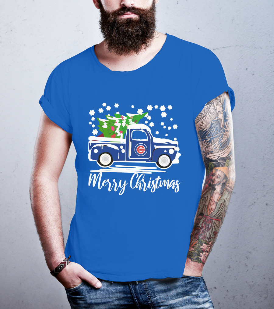 Chicago Cubs Merry Christmas Vintage Truck With Snow And Tree T-Shirt