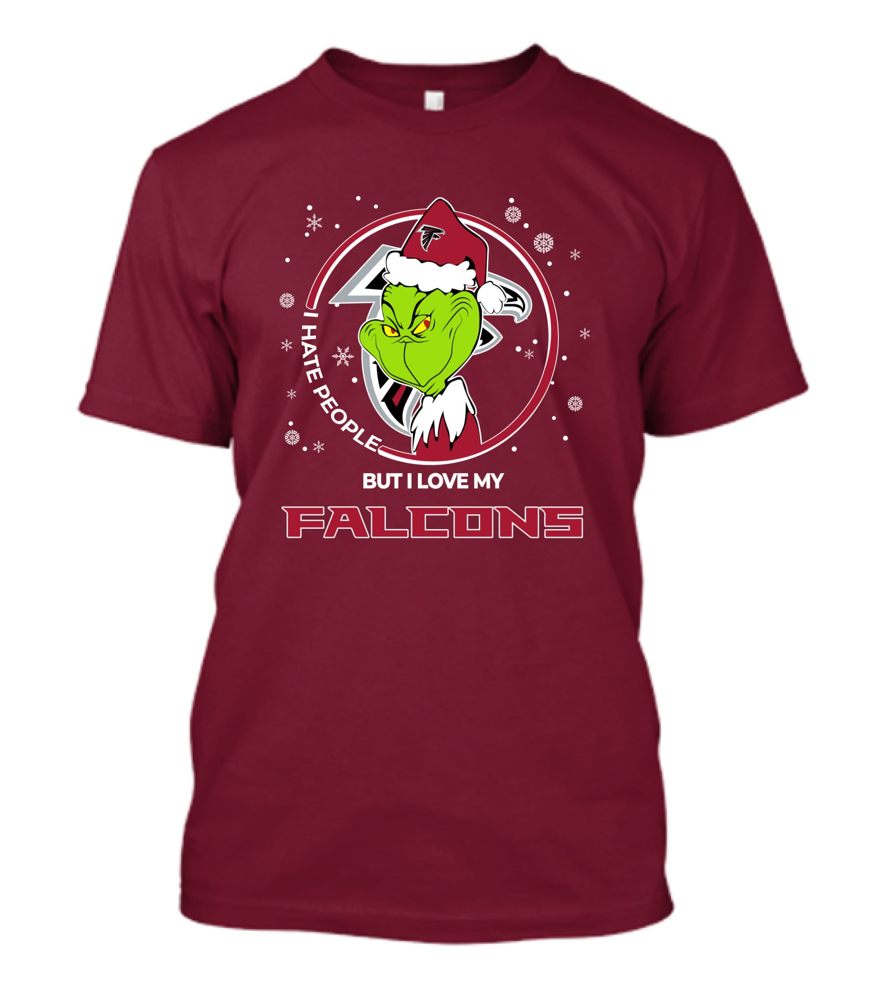 Christmas Grinch Santa I Hate People But I Love My Falcons T-Shirt