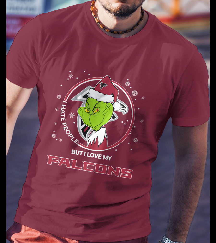Christmas Grinch Santa I Hate People But I Love My Falcons T-Shirt