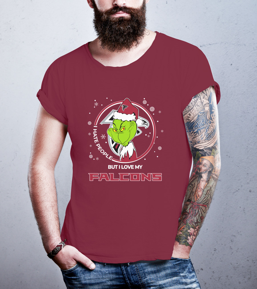 Christmas Grinch Santa I Hate People But I Love My Falcons T-Shirt