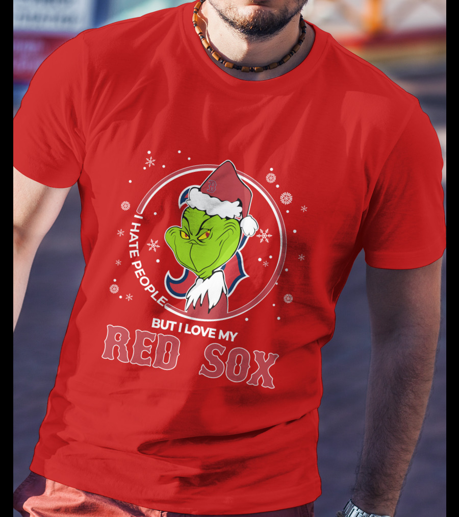 Christmas Grinch Santa I Hate People But I Love My Red Sox T-Shirt