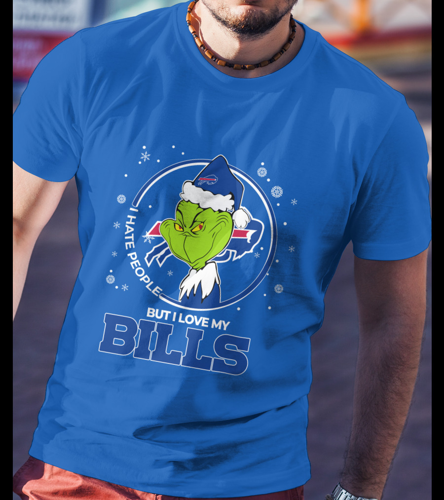 Grinch Christmas I Hate People But I Love My Buffalo Bills T-Shirt
