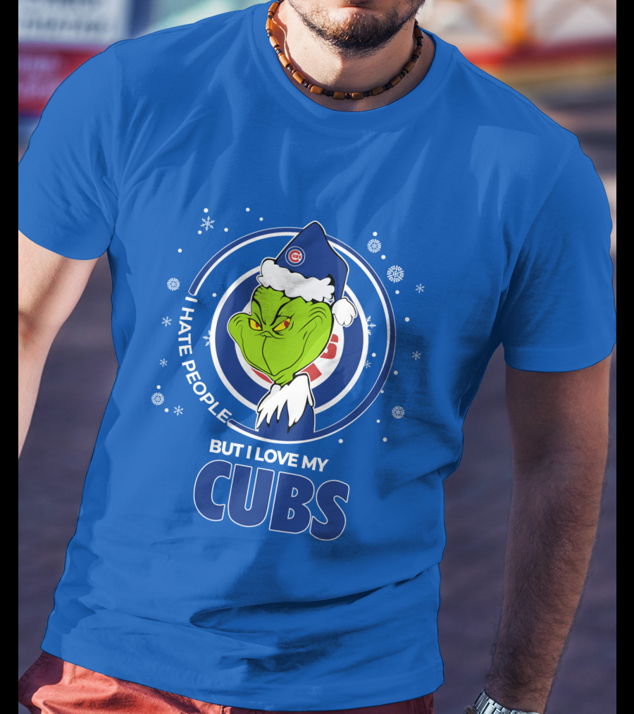 Grinch Christmas Santa I Hate People But I Love My Cubs T-Shirt