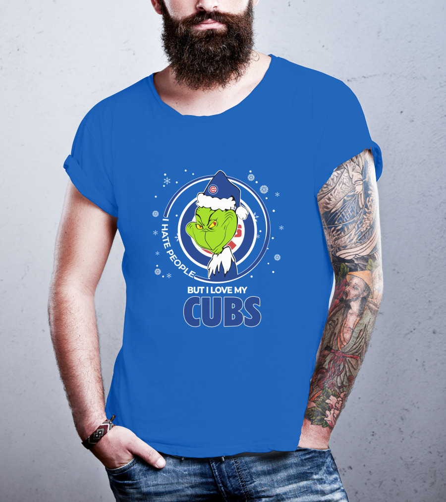 Grinch Christmas Santa I Hate People But I Love My Cubs T-Shirt