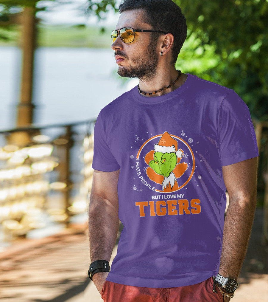 Christmas Grinch Santa I Hate People But I Love My Tigers T-Shirt