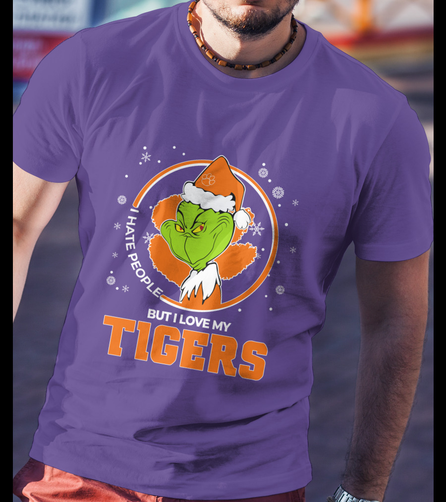 Christmas Grinch Santa I Hate People But I Love My Tigers T-Shirt