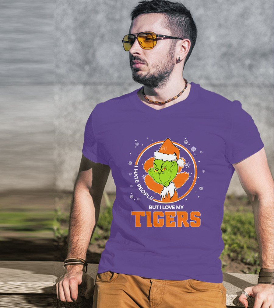 Christmas Grinch Santa I Hate People But I Love My Tigers T-Shirt