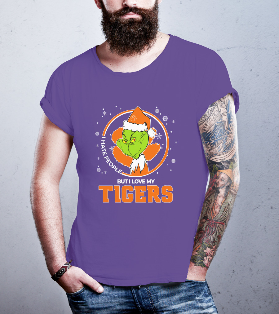 Christmas Grinch Santa I Hate People But I Love My Tigers T-Shirt
