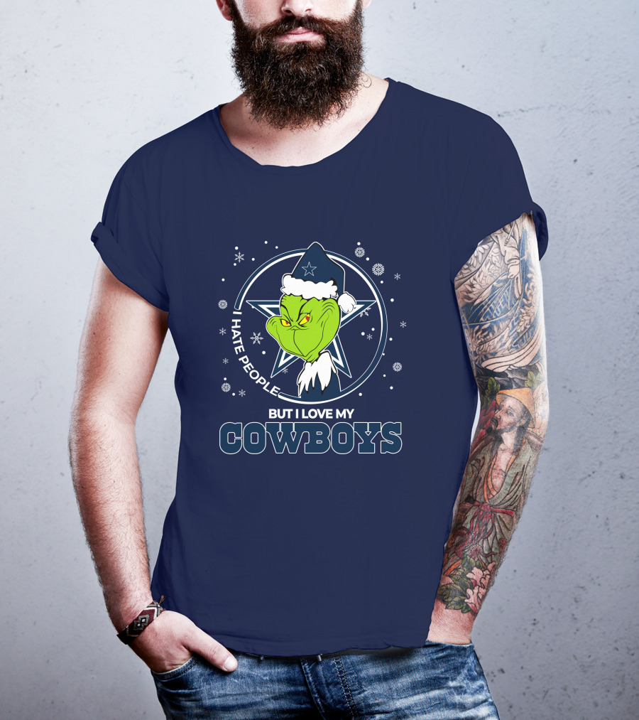 I Hate People But I Love My Dallas Cowboys Grinch Santa Christmas T-Shirt