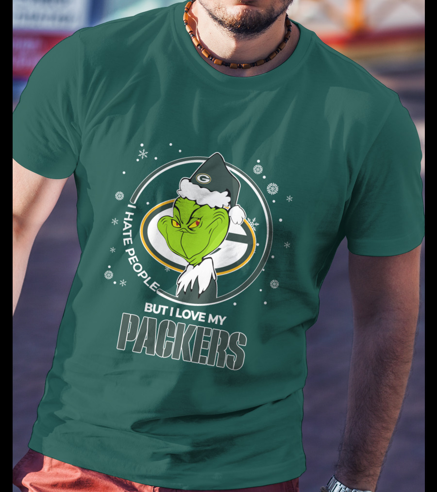 Christmas Grinch Santa I Hate People But I Love My Packers T-Shirt