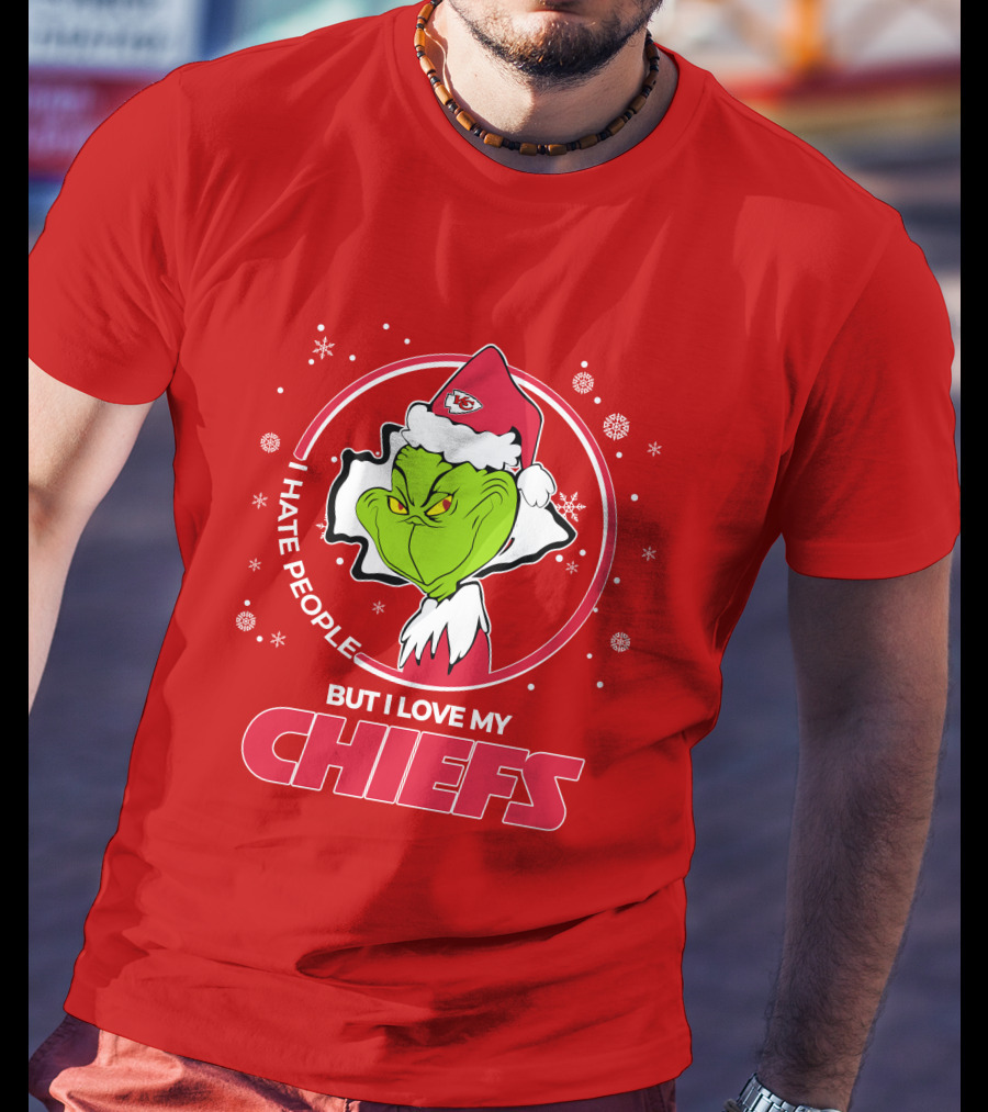Christmas Grinch Santa I Hate People But I Love My Chiefs T-Shirt