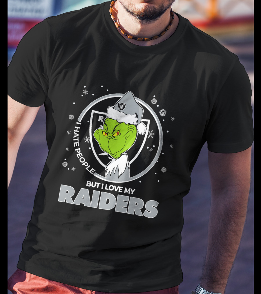 Christmas Grinch Santa I Hate People But I Love My Raiders T-Shirt