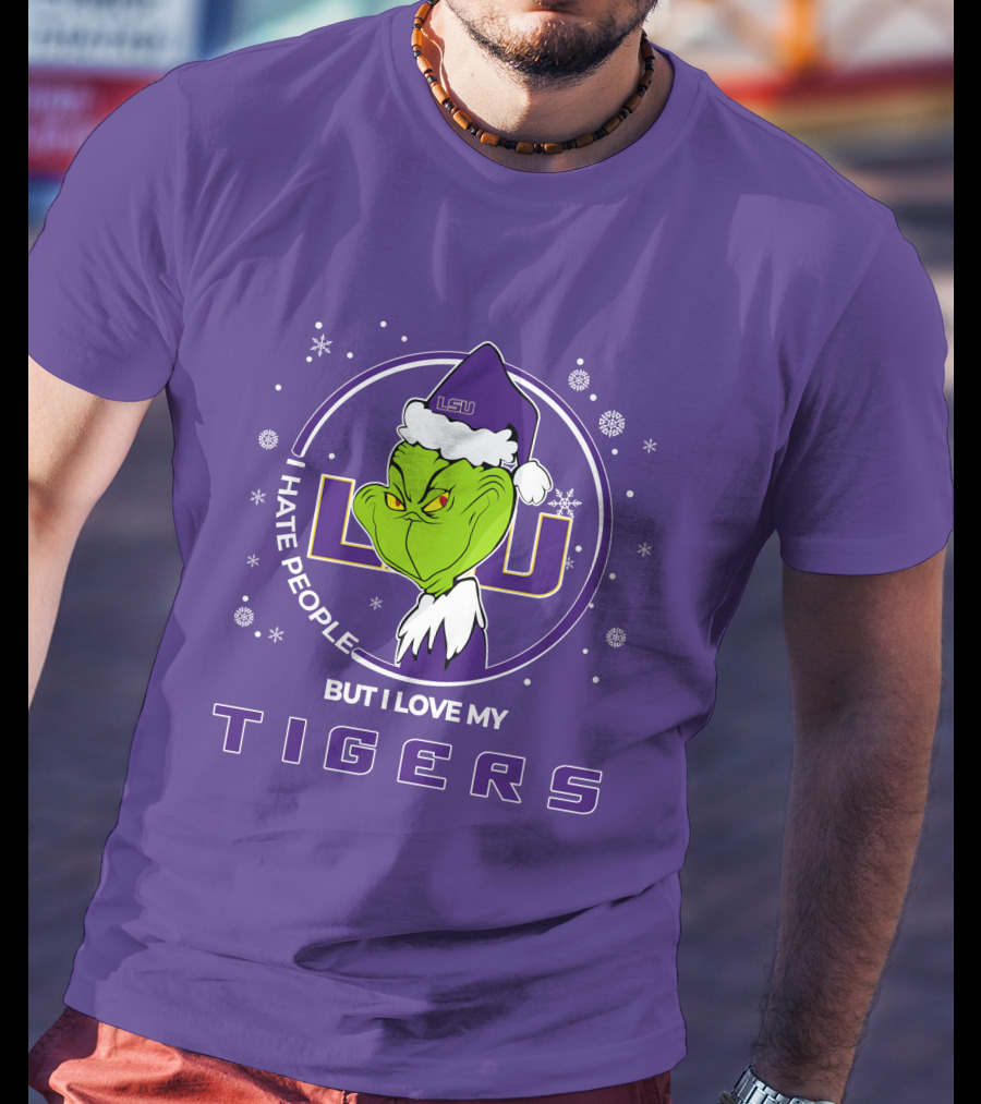 Grinch Santa I Hate People But I Love My LSU Tigers T-Shirt