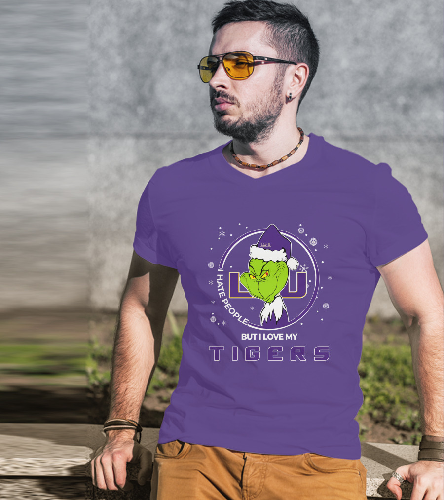 Grinch Santa I Hate People But I Love My LSU Tigers T-Shirt