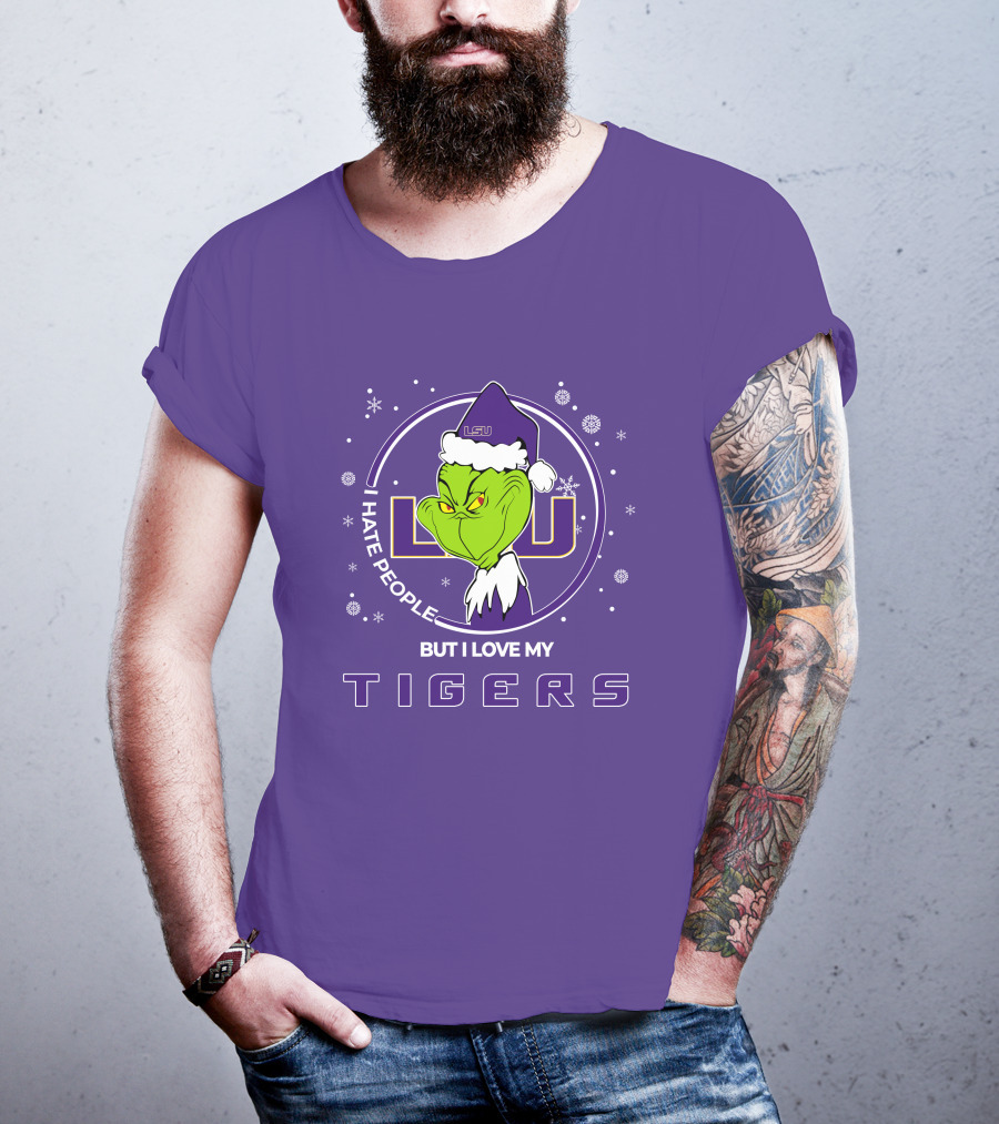 Grinch Santa I Hate People But I Love My LSU Tigers T-Shirt