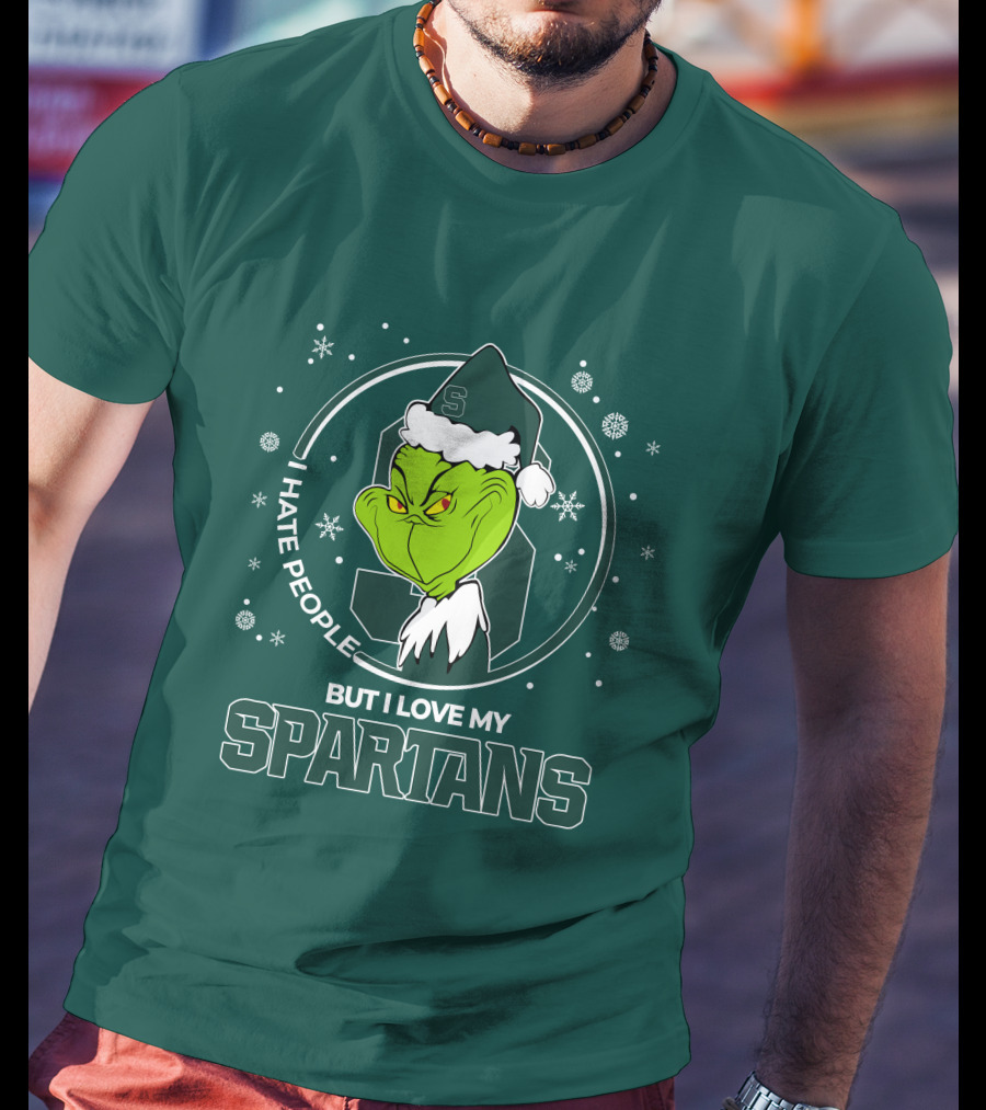 Christmas Grinch Santa I Hate People But I Love My Spartans T-Shirt