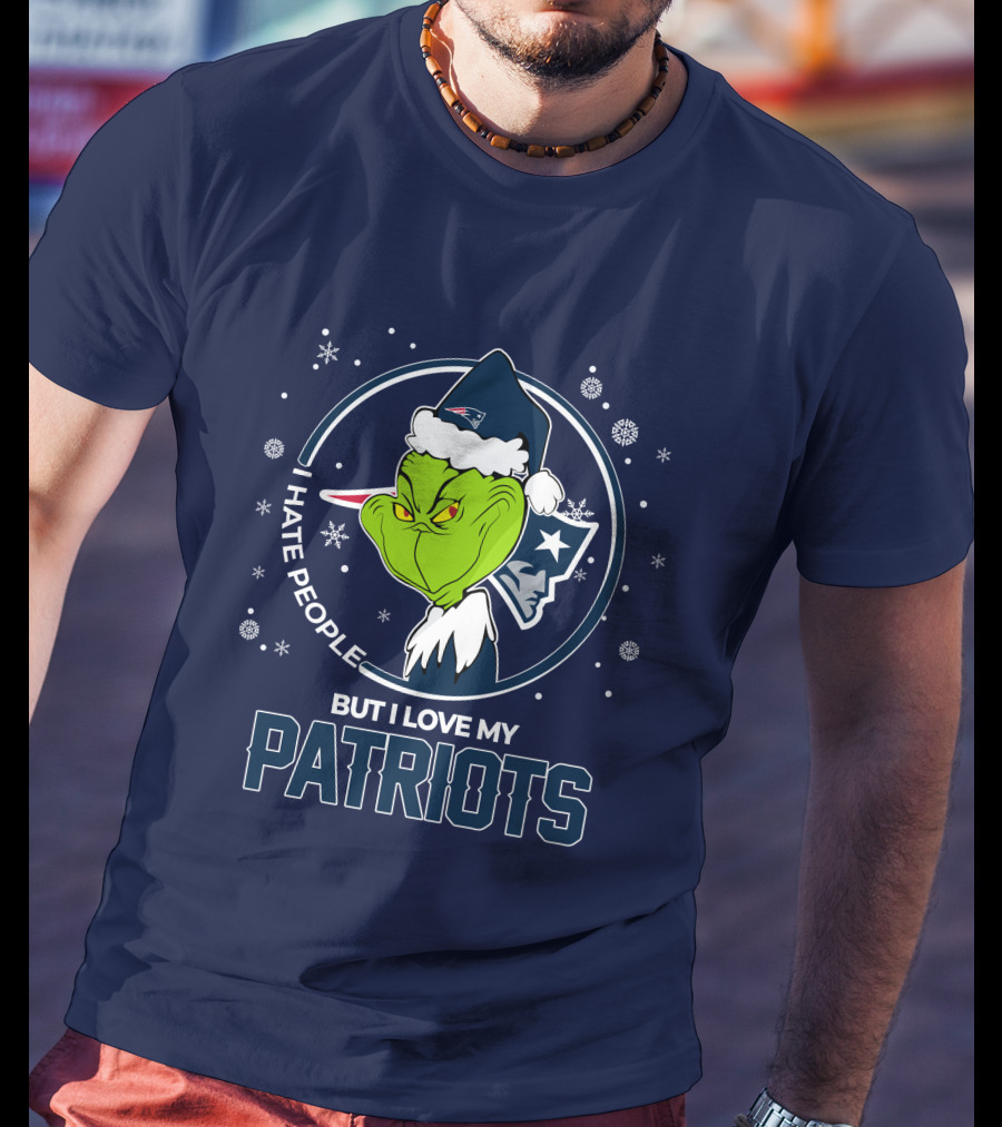 Christmas Grinch I Hate People But I Love My Patriots T-Shirt