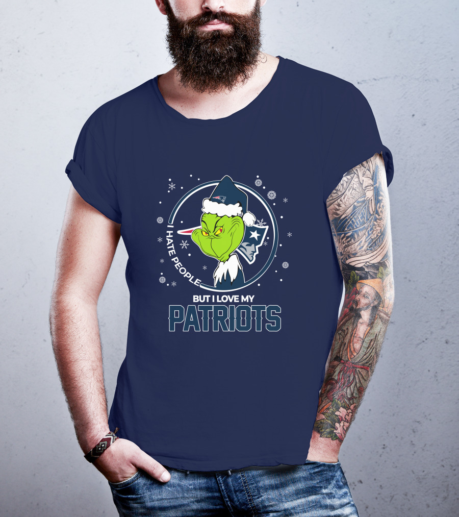 Christmas Grinch I Hate People But I Love My Patriots T-Shirt