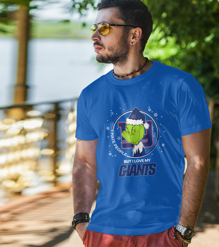 Grinch Santa I Hate People But I Love My New York Giants T-Shirt