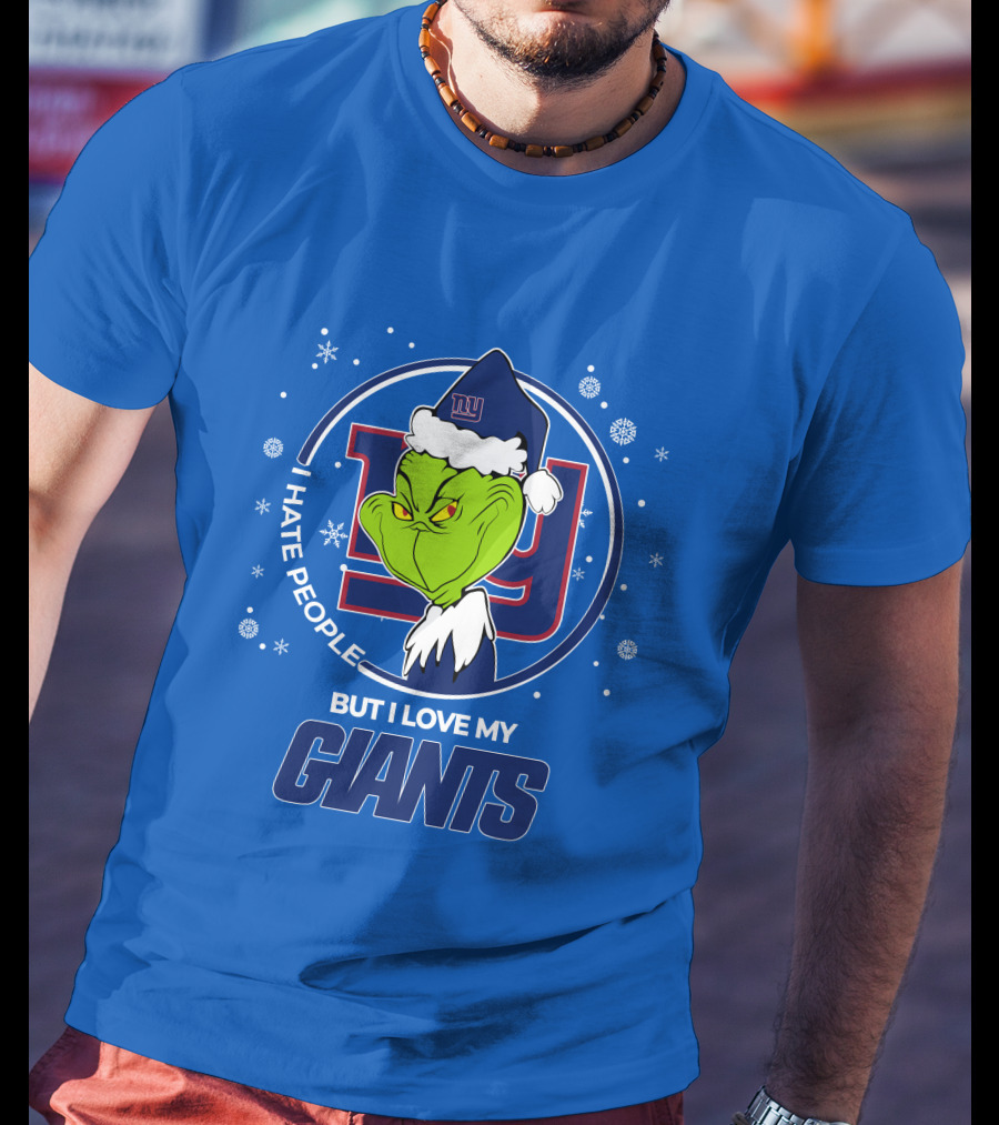 Grinch Santa I Hate People But I Love My New York Giants T-Shirt