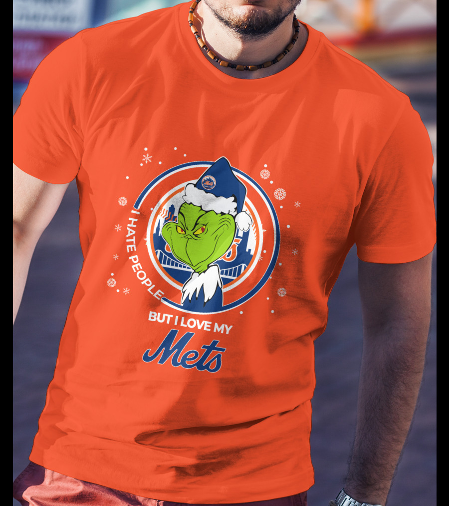 I Hate People But I Love My Mets Christmas Grinch Santa T-Shirt