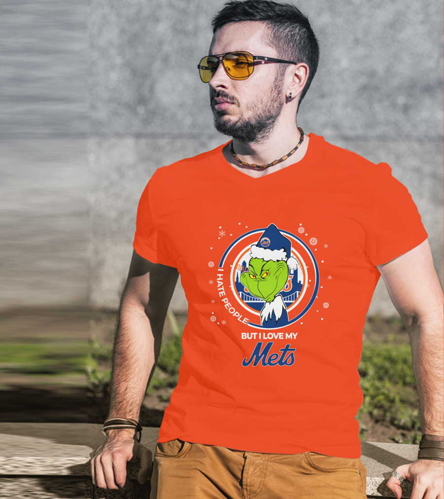 I Hate People But I Love My Mets Christmas Grinch Santa T-Shirt