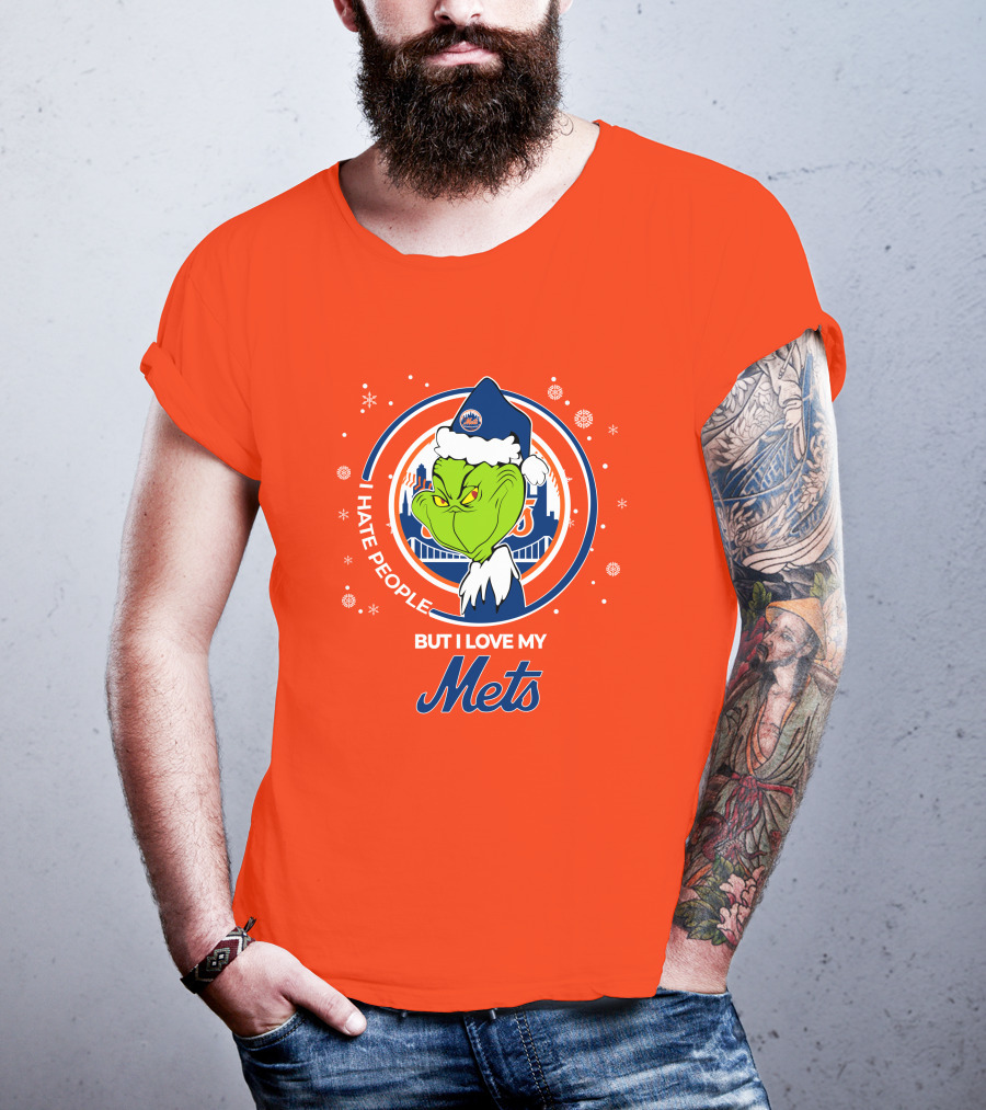 I Hate People But I Love My Mets Christmas Grinch Santa T-Shirt