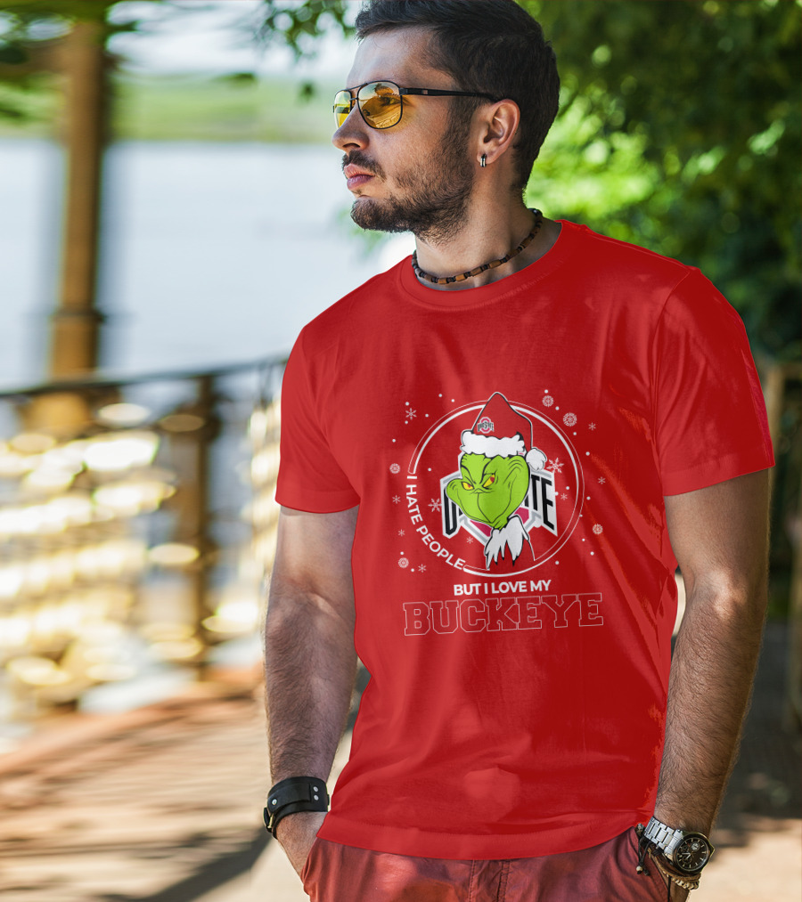 Christmas Grinch Santa I Hate People But I Love My Buckeye Ohio State T-Shirt
