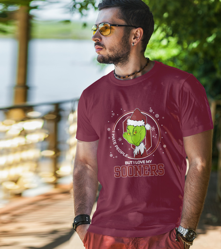 I Hate People But I Love My Sooners Grinch Christmas Santa T-Shirt