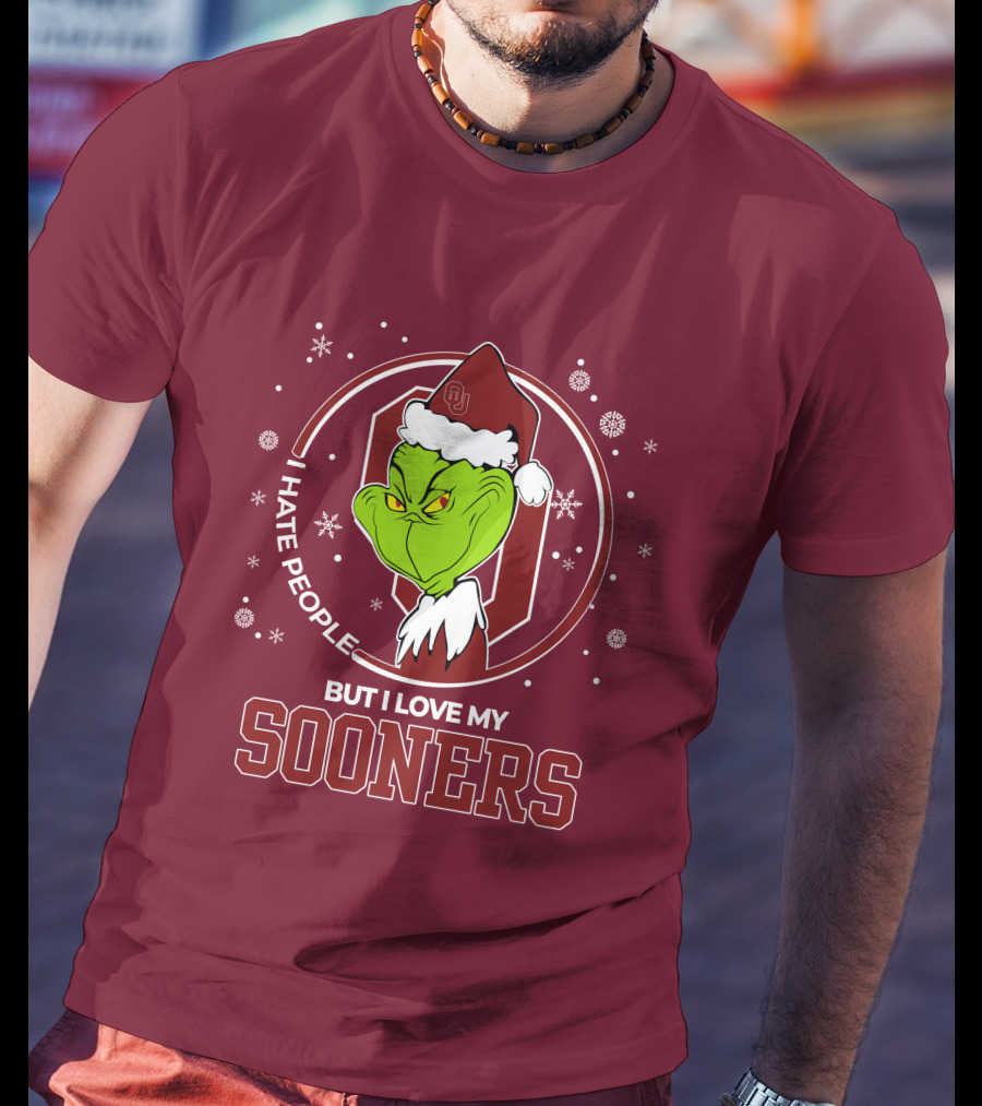 I Hate People But I Love My Sooners Grinch Christmas Santa T-Shirt