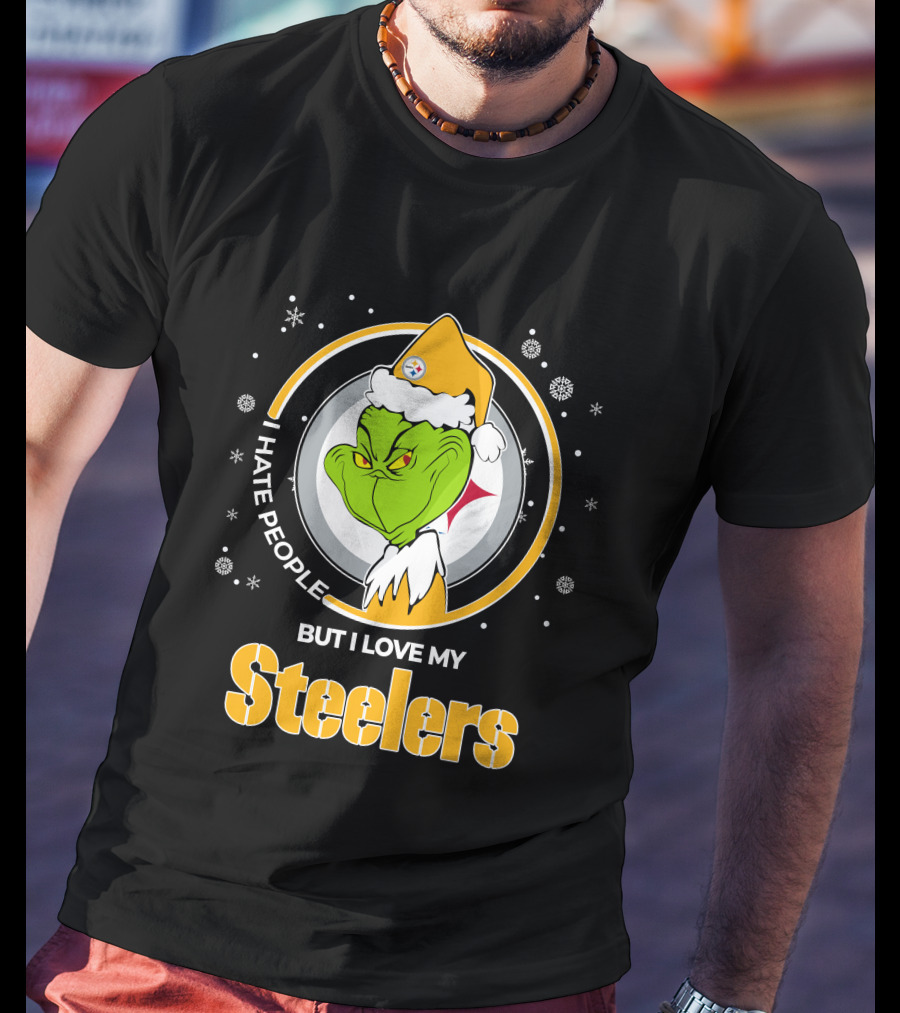 Christmas Grinch Santa I Hate People But I Love My Steelers T-Shirt