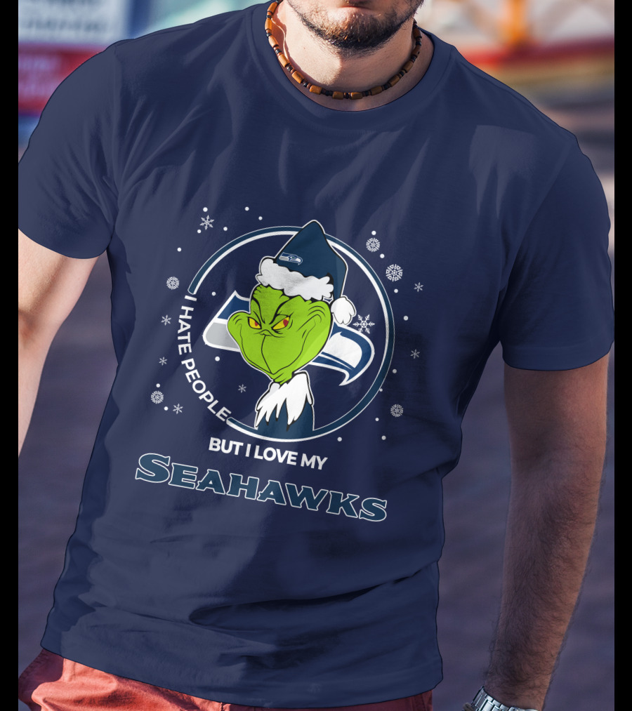 Christmas Grinch Santa I Hate People But I Love My Seahawks T-Shirt